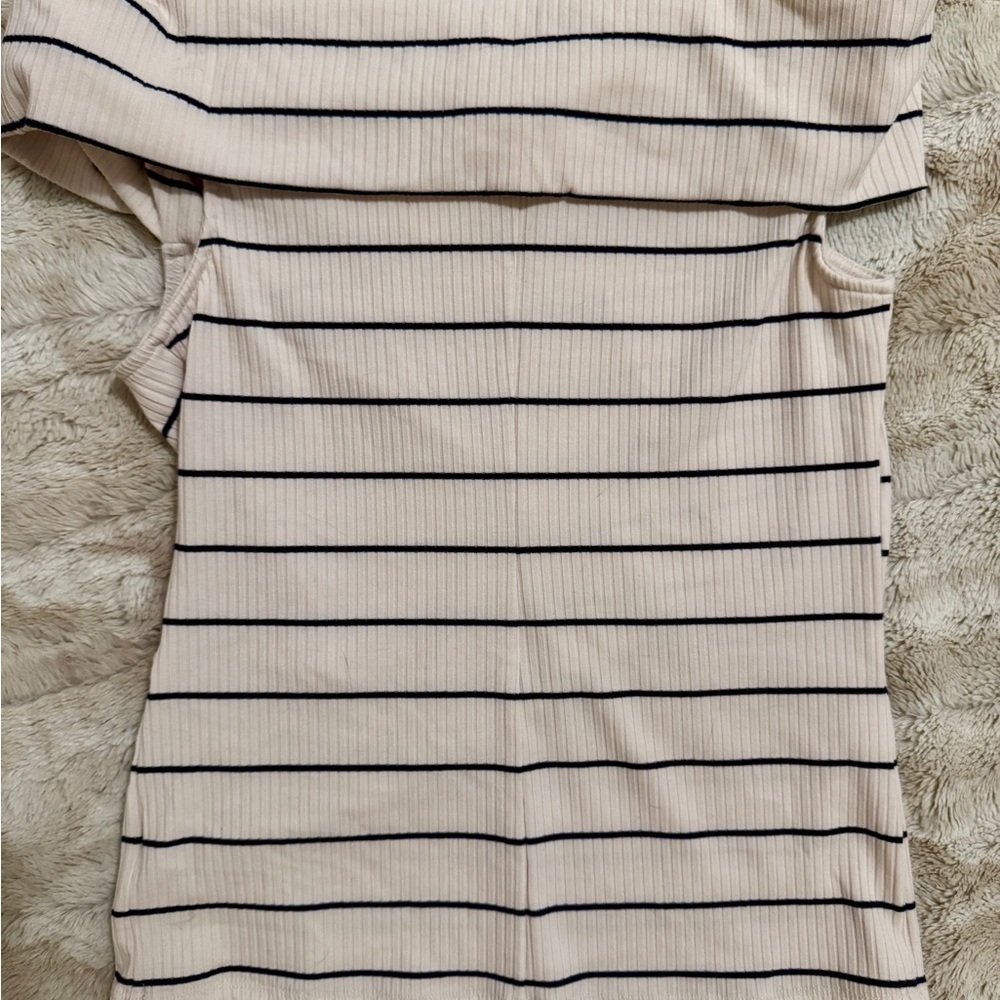 Off Shoulder Cream and Black Ribbed Top